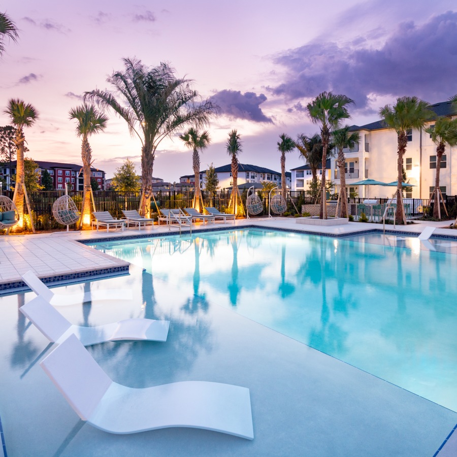 evening pool view at Marlowe